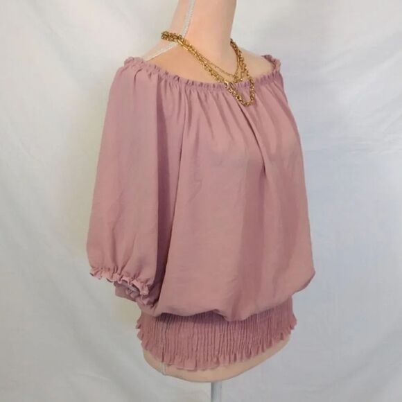 Love J Pink Blush Ruffled Off The Shoulder Smock Hem Blouse 1X - Picture 10 of 17